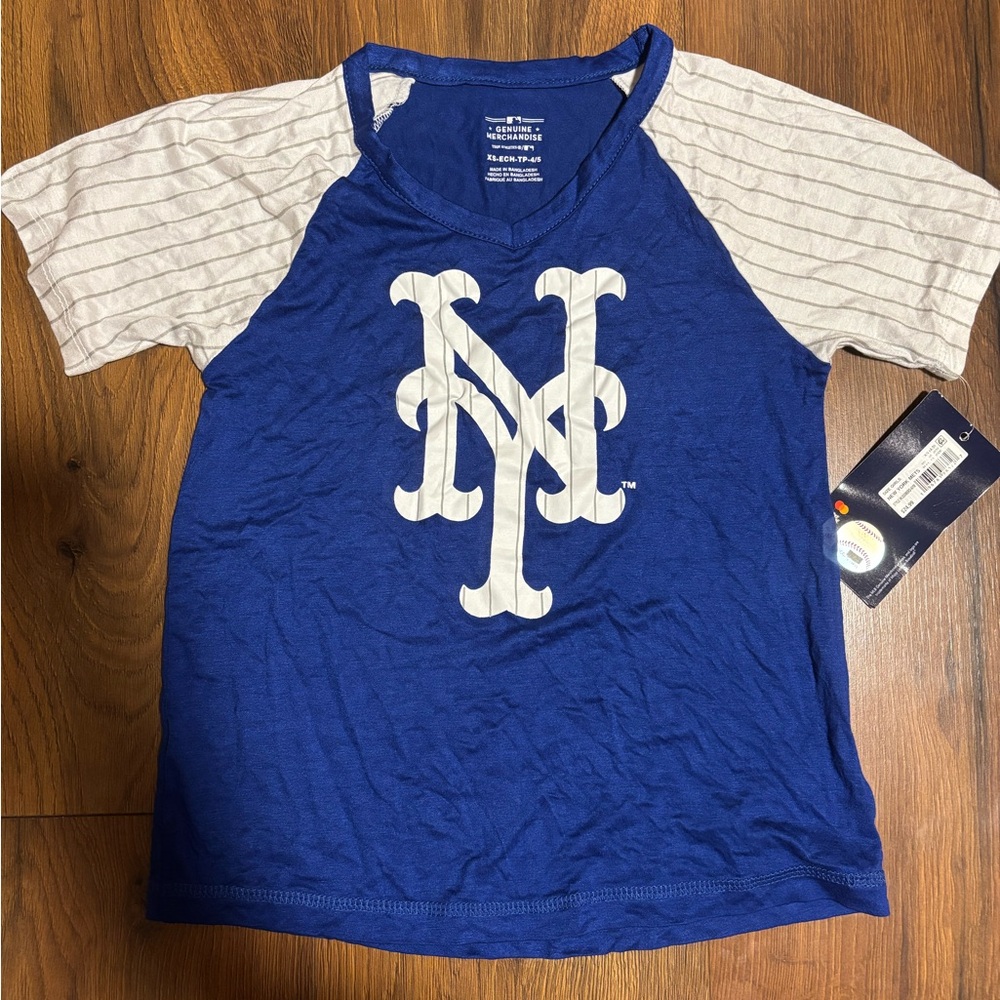 Genuine Merchandise Girls’ New York Mets Baseball Short Sleeve Shirt - Blue XS - Picture 1 of 2